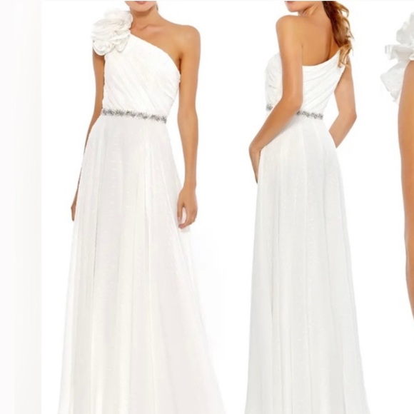 Mac Duggal Ruffled One Shoulder A-Line Chiffon Gown #49179